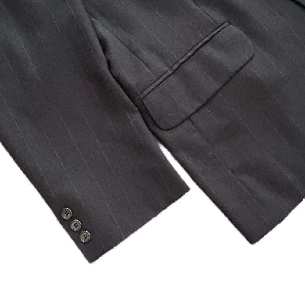 Oscar De La Renta Men's Blazer Herringbone Dark Grey Striped Single Breasted 42R
